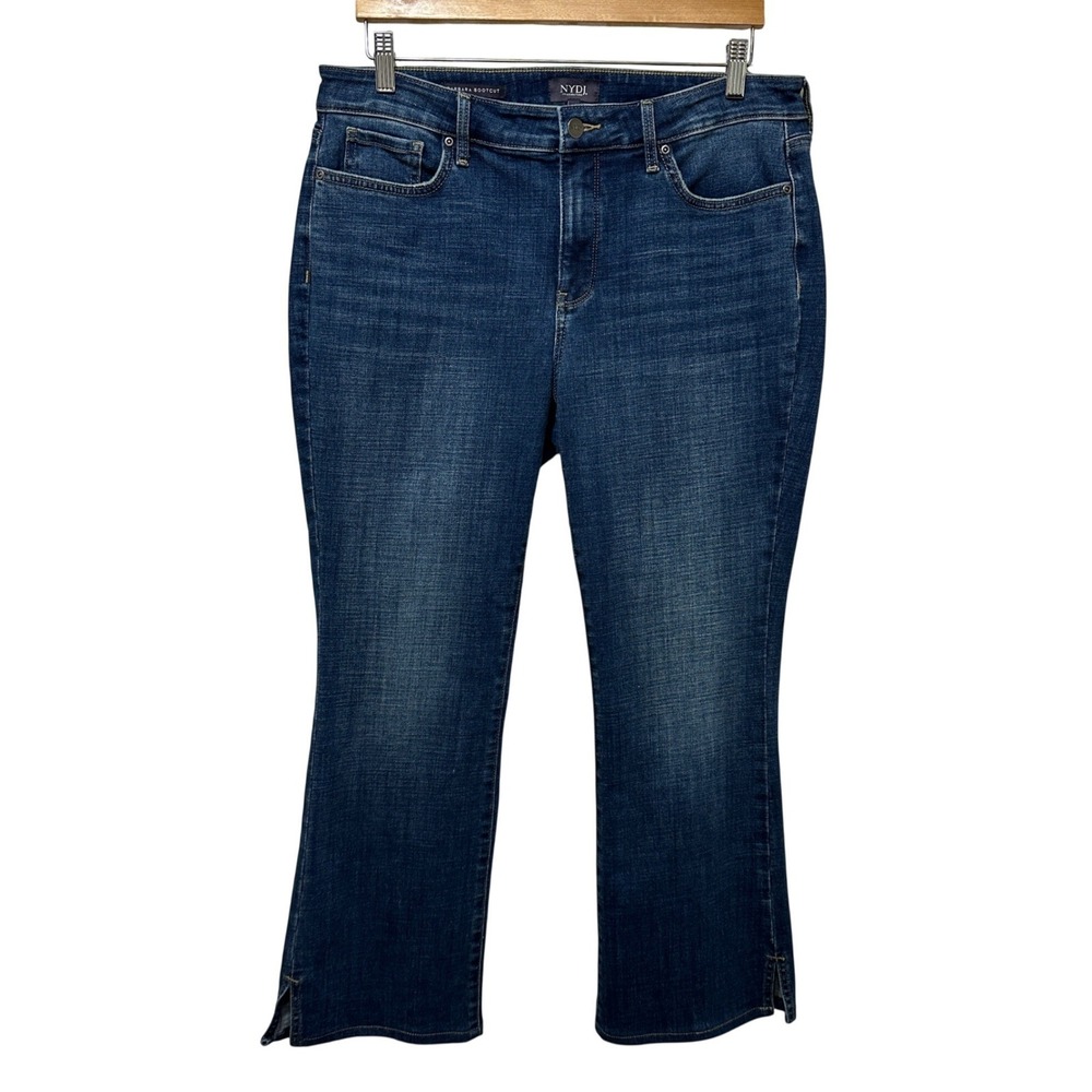 NYDJ Barbara‎ Bootcut Jeans Womens 12 Blue Lift Tuck Slit Hem Stretch Denim